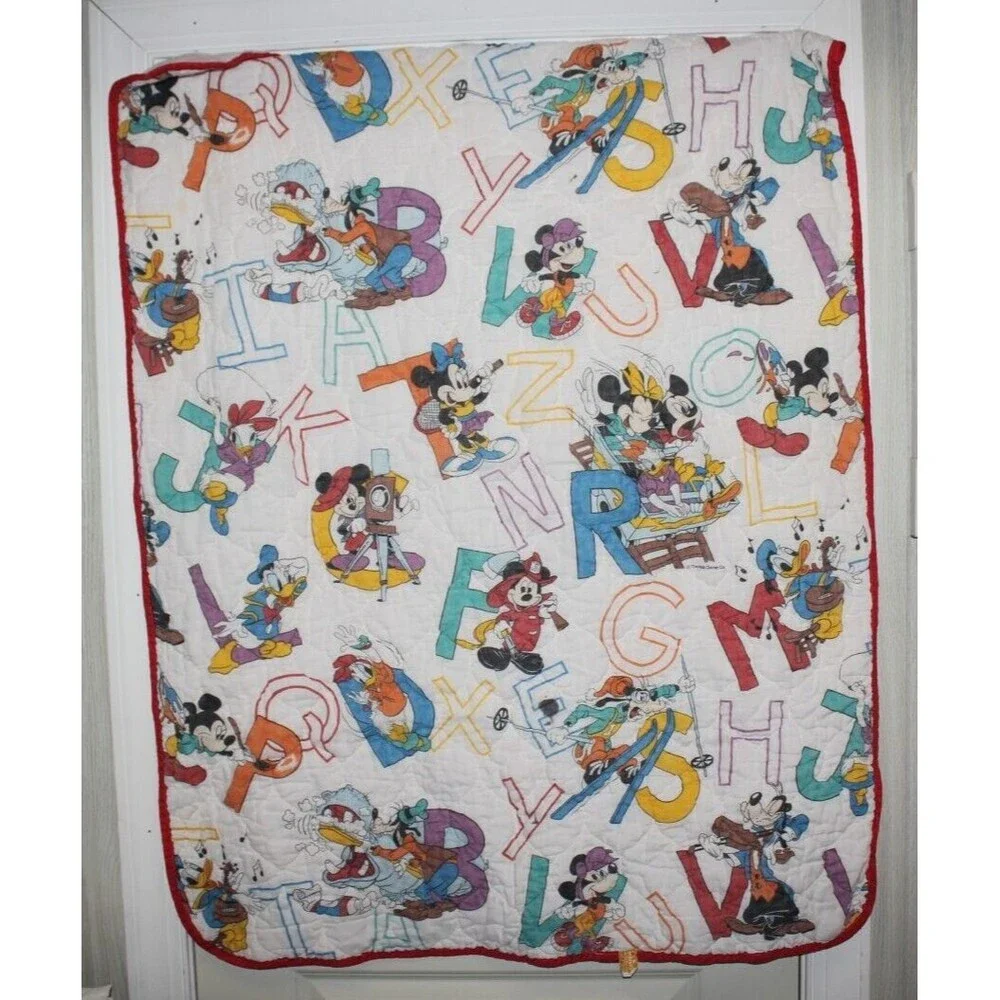 Vintage Walt Disney Mickey Mouse Baby ABC Blanket Dundee Red Alphabet Minnie